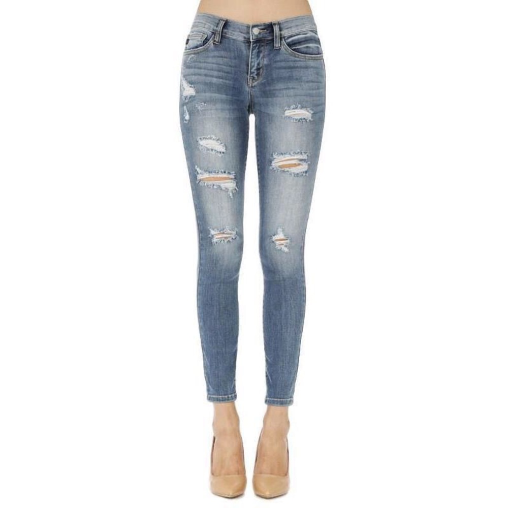 Judy Blue Mid Rise Distressed Denim Jeans